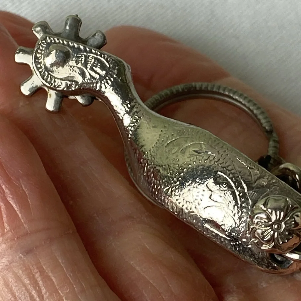Vintage Western Spur Keychain Concho Style Silver look Yellowstone Aspen feels